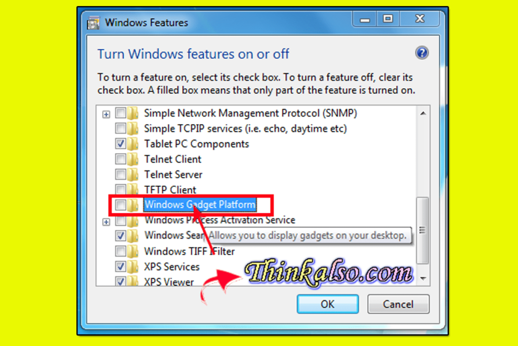 Turn off Windows features